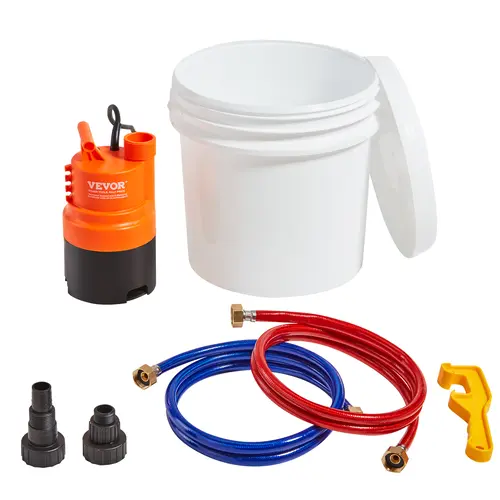 【toolupgrade】VEVOR Tankless Water Heater Flushing Kit, PVC-Coated 1/3HP Submersible Water Pump, 3.7 Gal Bucket, 2 Hoses, Wrench & Adapter for Quick Anti-Corrosion Descale Flush Installation