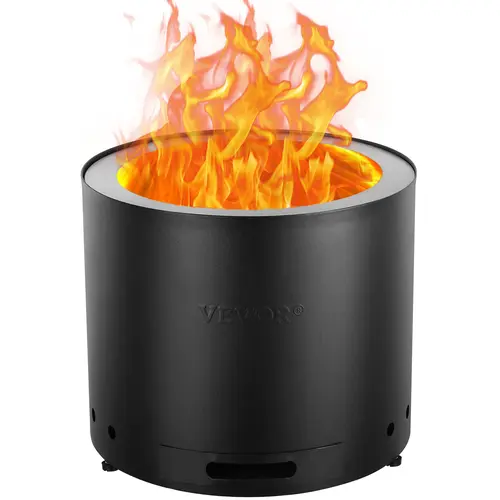 【toolupgrade】VEVOR Heavy Duty Smokeless Fire Pit, 15" Diameter x 12.6" H, SUS430 Stainless Steel Deep Burn Furnace with Removable Ash Tray & Complete Accessories, Portable Wood-Burning Outdoor Fireplace for Patio Camping