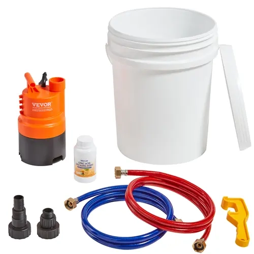 【toolupgrade】VEVOR Instant Tankless Water Heater Flushing Kit, Efficient Pump, 5 Gal Pail Bucket, 2 Hoses, Descaling Powder, Wrench, Adapter for Quick Install, Waterproof Home Maintenance Supplies