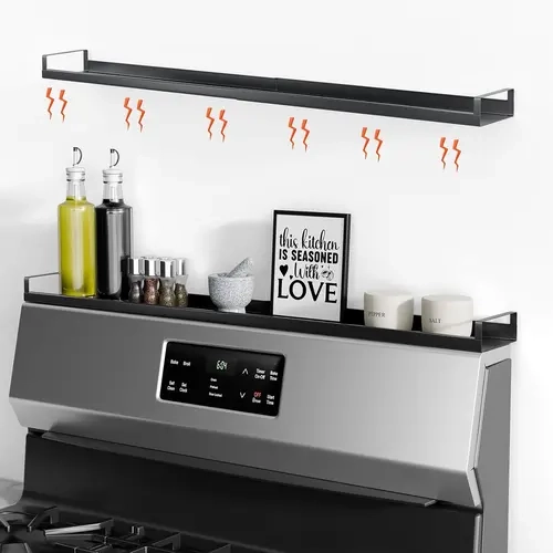 [SUPAFA] Metal 4-Magnet Hold Stovetop Spice Rack, 20-30" Adjustable Oven Shelf for 20-30" Stovetop, 4X Strong Magnetic Shelf for Quick Spice Access, Kitchen Organization Storage Accessory,sohochic