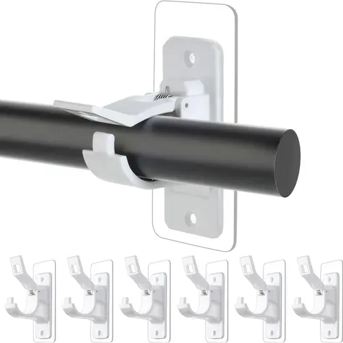 Antimbee White 6-Pack Heavy Duty Self-Adhesive Curtain Rod Holders Brackets - No Drill, Renter-Friendly, Damage-Free, Smooth Stainless Hooks for Apartments, Garage; Fits Shower Rods & Towels, Shower Rod Hooks,sohochic
