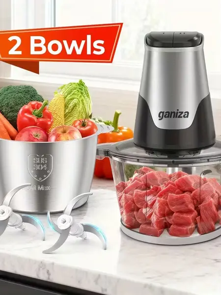 Ganiza Food Processor - 8-Cup Glass Bowl Dual-Speed Chopper Grinder, Upgraded Button, Smart Overheat Protection Light, Auto Stop, 3x Longer Motor, 8-Cup Batch Prep, 2 Sets of Blades, Vegetable Slicer Cutter, US Plug, Clean Brush, Kitchen Appliances