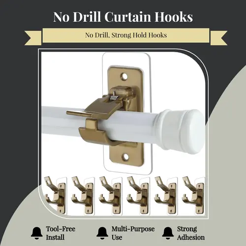 6-Pack No Drill Needed Curtain Rod Holders Brackets, Self Adhesive Rod Holder Hooks, Multipurpose Nail Free Stick on Curtain Rod Hooks-Transparent Rustic Brown,dorm essentials,home decor,sohochic