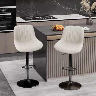 Black 2-Piece Adjustable Swivel Barstools - Modern Furniture Set, 360° Swivel Counter Height Chairs with Backs, Rolling Performance Fabric Island Chairs for Home Kitchen with Black Accents