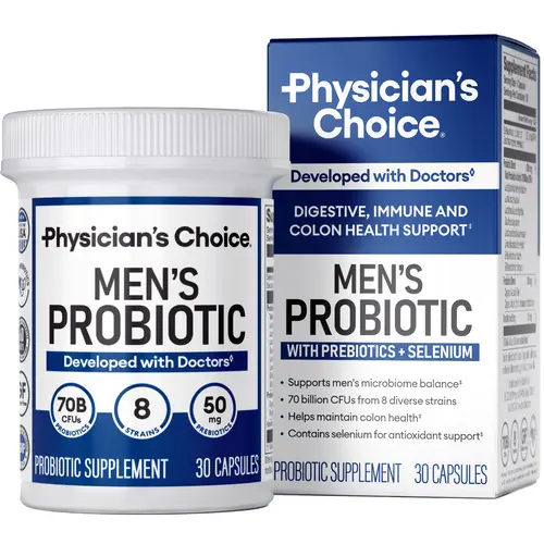 Physician's Choice Men's Probiotic with 70B CFUs, 8 Strains, Selenium & Prebiotics - Daily Digestive, Gut, Immune, and Colon Health Support for Men
