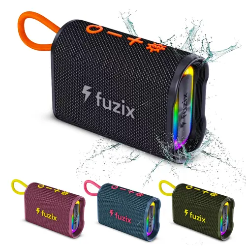 Fuzix Aquabeat Mini Multifunctional Portable Bluetooth Subwoofer Speaker - Lightweight, Hikes-Ready, Type-C/Mini USB Rechargeable, TWS Stereo, RGB LED Lights (Light Up Your Space), MicroSD, USB, FM Radio, Weatherproof, Multiple Connections