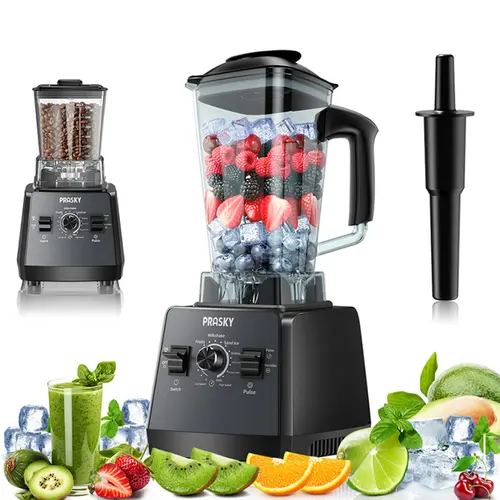 PRASKY Professional Blender,kitchen Multi blend 2400W/1000W, 25000 RPM, 68oz (2L) BPA-Free Stacked 2-Jar Set with 2-Cup Dry/Wet Split, Kitchen Gadgets for Shakes & Ice Crush, Food Processor Appliance