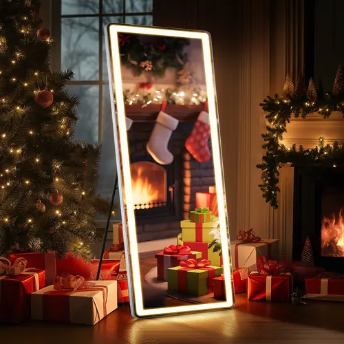 【Star Furniture】Full Length Floor Mirror with LED Lights Standing mirror, Dimmable 3-Color Lighting and Aluminum Frame for Bedroom, Dressing Room Decor