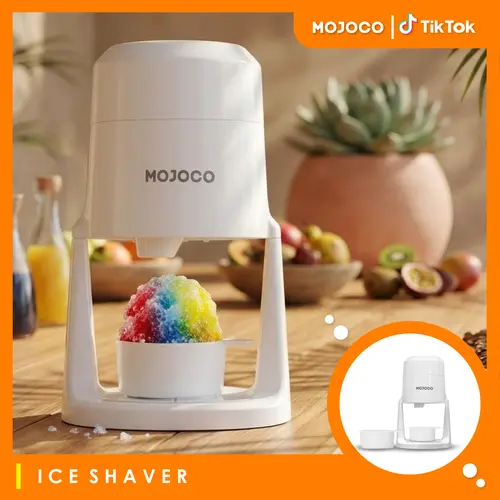 Mojoco Portable Plastic Ice Shaver Machine - 120W Efficient Motor, 110-120V Specialty Kitchen Appliance, 2.5 lbs Convenient Tool for Bingsu, Birthdays, RV Camping, Kitchen Decor