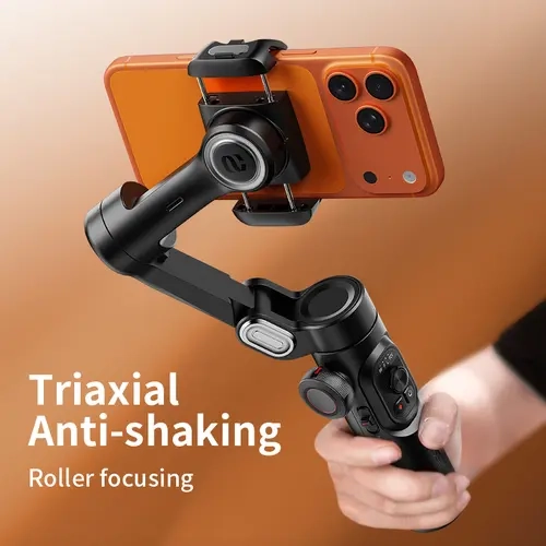 AOCHUAN 3-Axis Handheld Magnetic Wheel Cellphone Camera Stabilizer Tripod Stand (1Count) - Summer Auto Face Tracking, 360° Rotation, Selfie Stick, iPhone Compatible Photography Tool