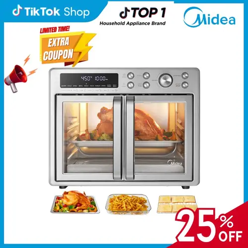 [2026 Kitchen Hack] Midea Flexify French Door Air Fryer Toaster Oven Combo 26.4 QT, Extra Large Countertop Air Fryer Oven 10-in-1 Combo 25% Faster Cooking & 90% Less Oil, Elegant Design Convection Fan, Gift of the Season
