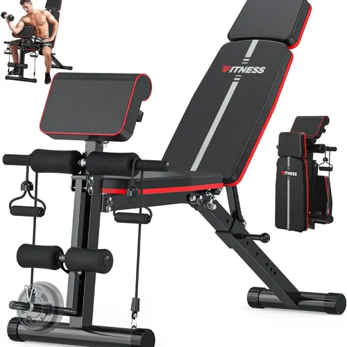 Adjustable Weight Bench with Leg Extension and Preacher Pad- Foldable Workout Bench Press for Home Gym, Banco Para Hacer Ejercicio Incline Decline Sit up Workout Equment