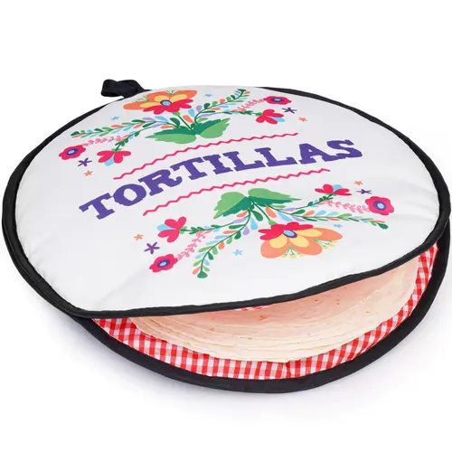 PixiPy 12-Inch Round Double-Sided Blue Peacock Fabric Tortilla Warmer Pouch, Microwavable Kitchen Utensils Heater, Insulated for Tacos/Flour/Corn Shells, Holds 15, Ideal for Family Meals with Simple 1-Step Microwaving Routine