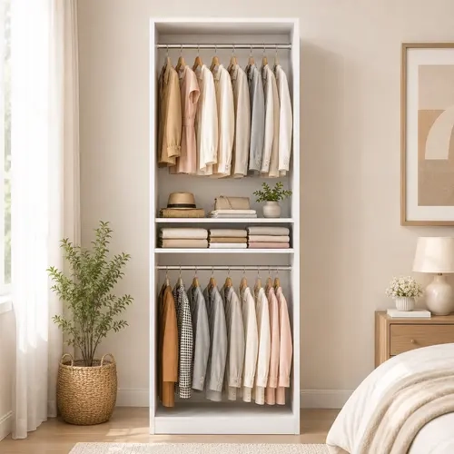 25''W Freestanding Closet System with 2 Hanging Rods, Modular Walk-in Closet Organizer Wardrobe Closet Rack with Adjustable Shelves, Space-Saving Clothes Armoire,dorm essentials,home decor,sohochic