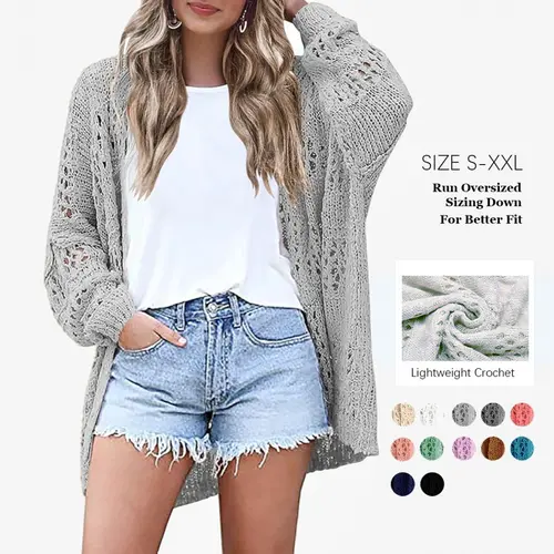 Women's Oversized Crochet Cardigan with Batwing Sleeves, Lightweight Minimalist Knitwear, Open Front Summer Beach Sweater, Matching, Fit