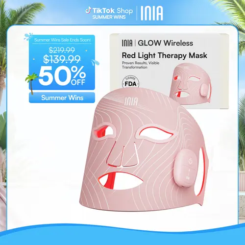 INIA GLOW Wireless LED Face Mask-With Red Light Therapy, 2-Year Warranty,  Portable and Rechargeable for LED Facial Mask Skincare at Home and Travel, Mother's Day Special Gift