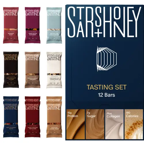Stars + Honey | The Protein Bar – Tasting Set (12 Pack, 3 Types of Protein) All-natural ingredients with added collagen. Gluten Free, Dairy Free, Soy Free, No Seed Oils, and No Sugar Alcohols | Delicious Healthy and High Protein Snack