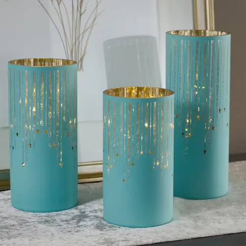 Set of 3 Illuminated Starry Night Hurricanes by Valerie