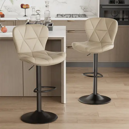 Modern Bar Stools Set of 2, Adjustable Faux Leather Upholstered Swivel Bar Stools, Counter Height Bar Chairs with Back for Kitchen Island