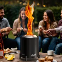BALI OUTDOORS 6.5inch Round Stainless Steel Metal Tabletop Fire Pit - Portable Smokeless Outdoor Fire Pit for Patio, Wood-Burning with Storage Bag