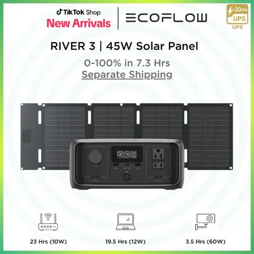 [Separate Shipping]  RIVER 3, 230Wh, 300W Up to 600W, EF ECOFLOW Solar Generator Portable Power Station LiFePO4 Battery, Up to 600W AC Output, 1Hr Fast Charging #Outdoorfun