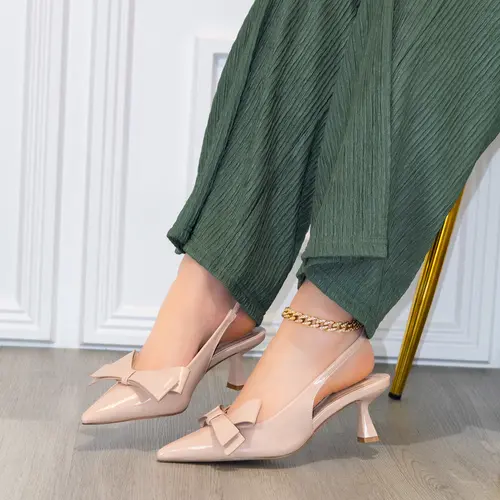 Calliope - Women's Elegant Pointed Kitten Heel Footwear, Padded Slingback Shoe with Bow Accent, Ideal for Elevating Outfit Elegance