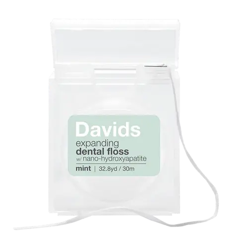 Davids Hydroxi Expanding Dental Floss - Refillable Plastic Dispenser, Peppermint Flavor (30m), PFAS-Free Non-Toxic Polyester Floss, Teeth Whitening Oral Care with Nano Hydroxyapatite, Fresh Breath Self Care Supply, Non Toxic Floss, Oral Care Supplies