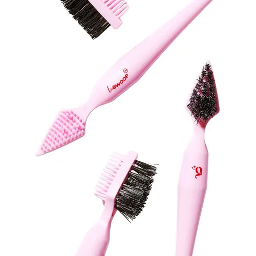 The Frontal Queen Le Swoop Edge Brush - Pink 3-in-1 Edge Styling Tool with Boar Bristles & Comb for Sculpting & Defining Edges