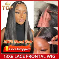 [ Synthetic Mixed ] 250%Density Yawawe Hair Upgrade 28/30inch 13x6 Lace Frontal Blend Synthetic Luxury fiber Wigs Wear Go Glueless Wigs Natural Black Straight lace front wig For Women Pre-plucked Transparent #DealsForYouDays