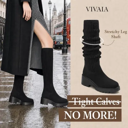 VIVAIA Women's Eduarda Knee-High Platform Boots, Walkable Chunky Wedge Heel in Stretchy, Water-Repellent Wool, Shoe, Platform Heels, Walking Shoes, Casual Shoes,back to school,back to school haul,sohochic