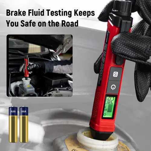 KAIWEETS Brake Fluid Tester Pen with Corrosion Resistance Probe, High-Precision Brake Fluid Moisture Tester with Data Hold Function, Buzzer Alarm, 3 Colors Backlight, Calibrated for DOT3, DOT4, DOT5.1