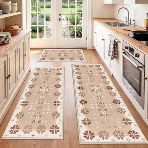 [Back to School] HEBE 3-Piece Washable Farmhouse Kitchen Rugs Set, Non-Slip Durable Area Rugs, Floral Birds Kitchen Floor Mat for Hallway, Entryway summerwins