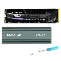EDILOCA EN760 PCIe Gen4 NVMe M.2 2280 Internal SSD 500GB/1/2/4TB, 3D NAND TLC, Dynamic SLC Cache, Fast Speed Up to 4800MB/s , Aluminum Heatsink, PS5 & PC Compatible, 5-Year Limited Warranty, Tight-Fitting Design