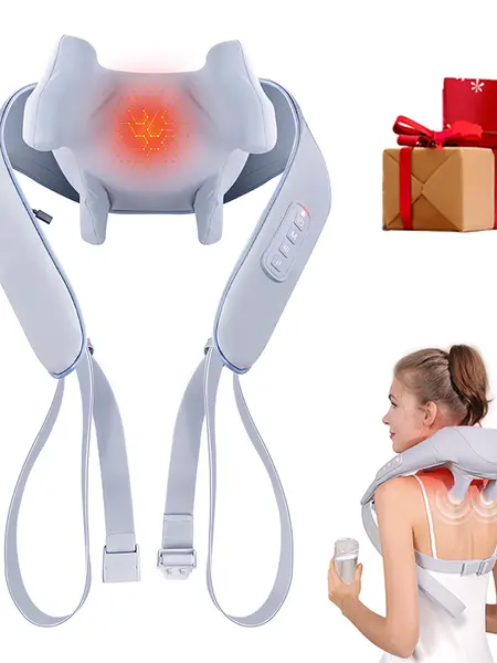 MASGRE Cordless Neck and Shoulder Massager with Heat - 6D Deep Kneading Adjustable Neck Shoulder Relaxer, 2000mahdual battery+6d+heating+double layer+b, Full Body Relaxing for Back/Legs, Pain Relief for Home, Office Use