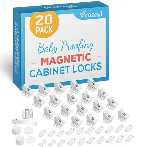 Vmaisi Baby Proofing Magnetic Cabinet Locks 20 Pack with 2 Keys Adhesive for Kitchen Drawers & Cabinets Invisible from Outside Extra Strong for Kids Safety,sohochic