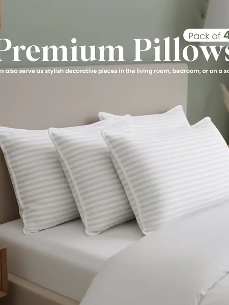 Utopia Bedding Premium Striped Bed Pillows for Sleeping (Pack of 2 & 4 ) - Polycotton Soft Breathable Covers, No-Shift Construction, White Memory Foam Support, Durable Back Sleeper Cooling Bedding,Bed Accessories, Bedroom Items, Supporting
