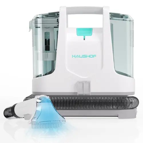 #toolupgrade HAUSHOF Portable Carpet Spot and Upholstery Cleaner, Lightweight Handheld Deep Cleaner Machine for Pet Stains, Sofa, Rug, Mattress, Car Seat and Curtain, White & Light Grey