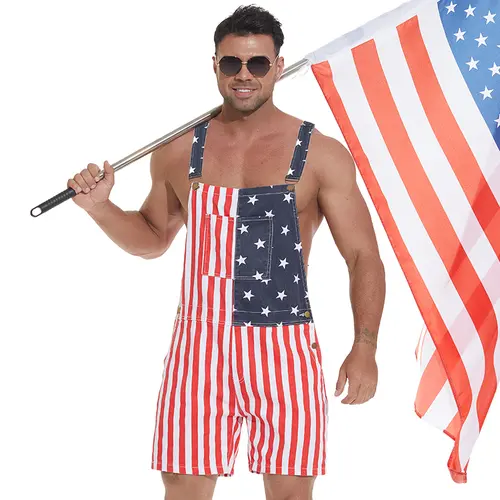 YUANBANG 4th of July American Flag Overalls for Men and Women Unisex USA 250th Anniversary Shorts Stretchy Denim Romper Memorial Day Coveralls Patriotic Gifts Summer Wins Wear Independence Day Jumpsuits Fashion Father's Day BBQ Outdoor Menswear