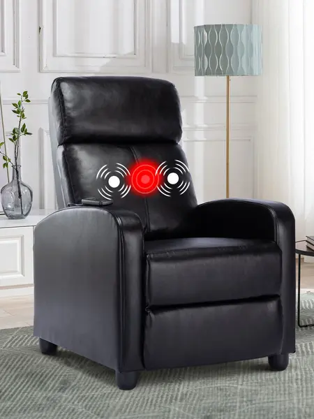 EBELLO PU Leather Massage Recliner Chair Winback Recliner Chairs, Modern Padded Seat Reclining Chair Single Sofa for Living Room, Adjustable Home Theater Seating Office Black