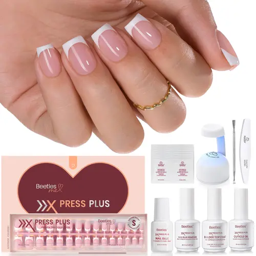 Beetles French Tip Press On Nails French Gel Nail No File Need  Fake Nails  4-in-1 DIY Manicure for Nail Extension Designs for Women #Summervibes summervibes