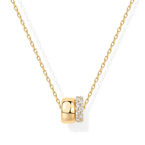 PAVOI 14K Gold Plated Necklace with Plain and Cubic Zirconia Rondelle Pendants on 19" Sliding Chain