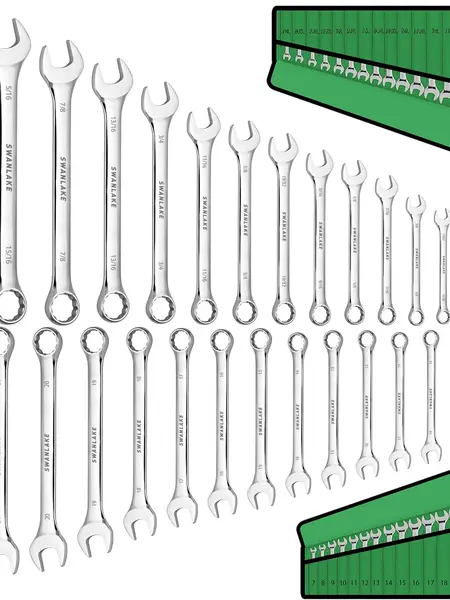 SWANLAKE 32-Piece Hex Combination Wrench Set - SAE 1/4"-1" & Metric 7mm-22mm, 12-Point Chrome Vanadium Steel, 15° Offset for Tight Spots, Car Tools with Pouch, Christmas Gift for Mechanics, Spring Glow Up,toolupgrade