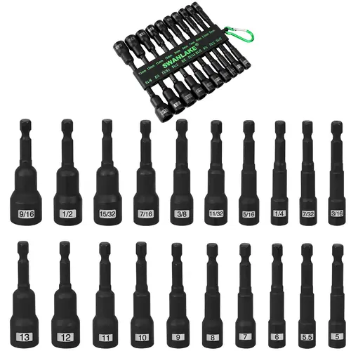Magnetic Nut Driver Set, 20-Piece Metric & SAE 1/4" Hex Shank, Drill Socket Set, Impact Driver Bit Set, Magnetic Bit Holder with Aluminum Alloy Snap Clip, 65mm Long Hex Bit, Quick Change Tool socket hex home repair impact Screwdriver Bits Set,father'sdayg