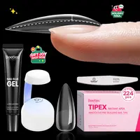 Beetles Tipex Instant Apex Thick & Strong Acrylic Nail Extensions Set, Tipex Medium Coffin 224pcs Kit for Flat Nails, Square Almond Stiletto Shapes, DIY Manicure Gifts for Women (No Base Gel Included), 224 Pcs 16 Sizes Medium Stiletto Kit