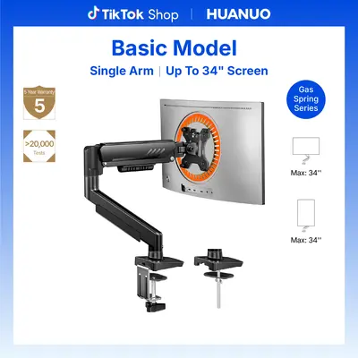 HUANUO Fully Adjustable Single Monitor Arm - Swivel Tabletop Mount, Computer Desk Accessory, 13-34 in Screen Holder, Tool-Free VESA Installation (75x75mm/100x100mm Max), Cable Management, 19.8 lbs Max Load