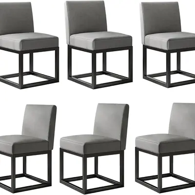 AMERLIFE Mid Century Linen Dining Chairs Set of 6, Modern Upholstered Dinner Chairs with Metal Frame for Dining Room, Kitchen, Padded Chairs