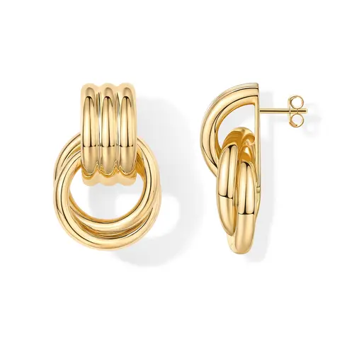 PAVOI 14K Gold Plated Women's Chunky Dangle Door Knocker Earrings