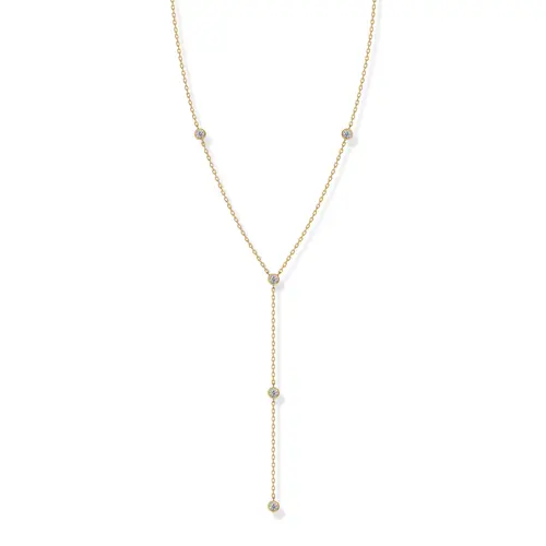 PAVOI 14K Gold Plated Women's Lariat Cubic Zirconia Station Necklace for Women