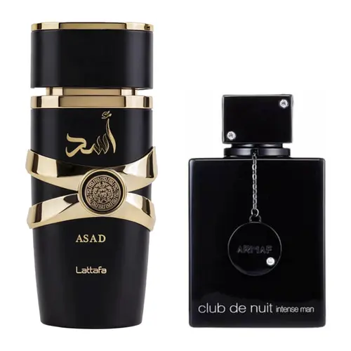 Armaf ASAD & Club de Nuit Intense Alcohol-Based Men's Fragrances, 3.4oz(100ml) 2-Piece Multi-Pack Luxury Fragrance Gift Set, Woody Spicy Fragrance, Perfume