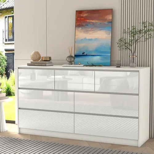 Sturdy Modern Handle-Free Wood Chest of Drawers - Apartment Furniture, Large Room Storage Cupboard for Bedroom, Living Room Decor